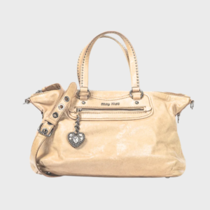 MIU MIU 2000 BEIGE VITELLO LUX HEART CHARM HANDBAG