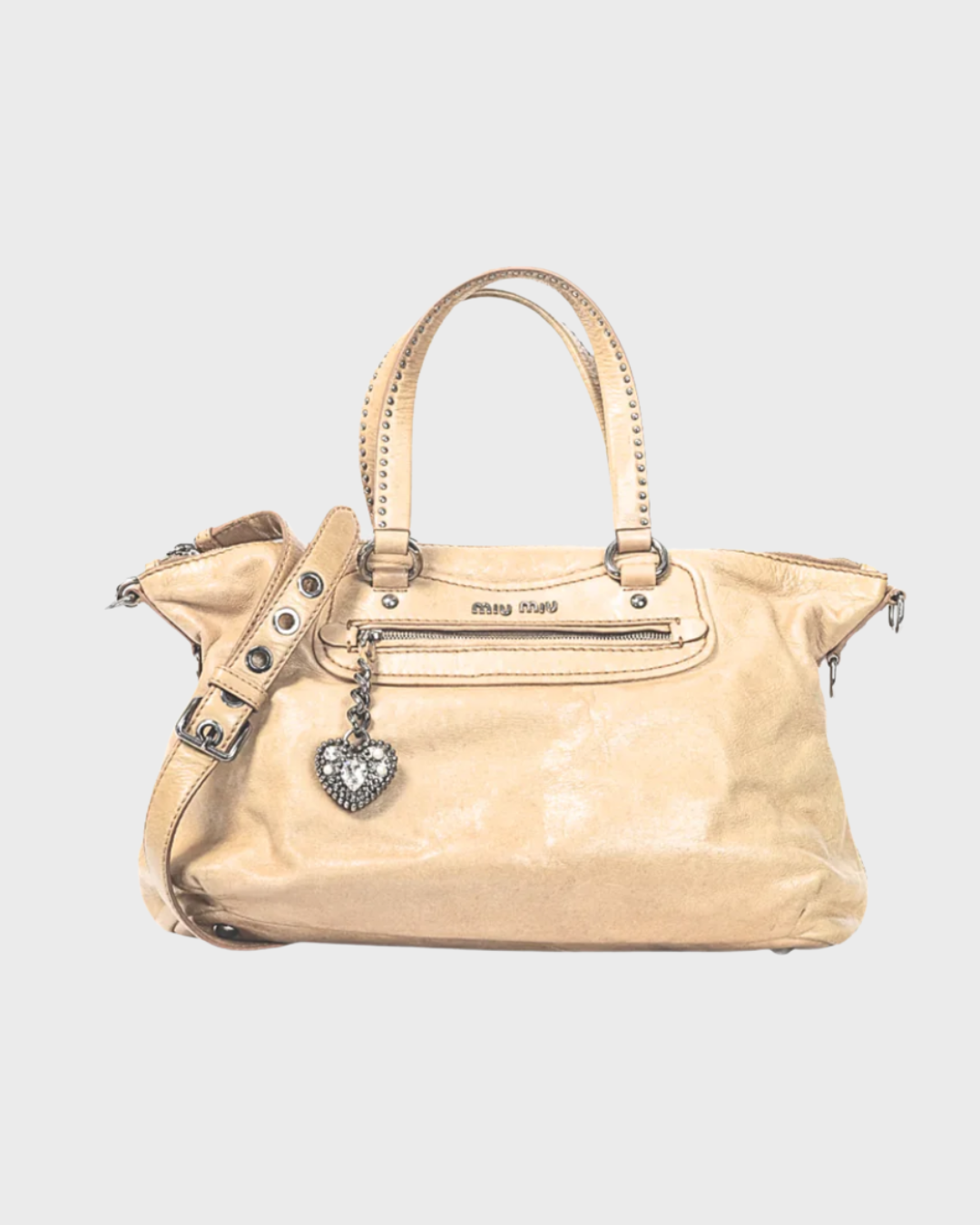 MIU MIU 2000 BEIGE VITELLO LUX HEART CHARM HANDBAG