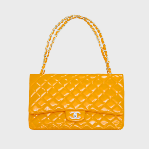 CHANEL 2010 ORANGE CLASSIC PATENT JUMBO DOUBLE FLAP BAG