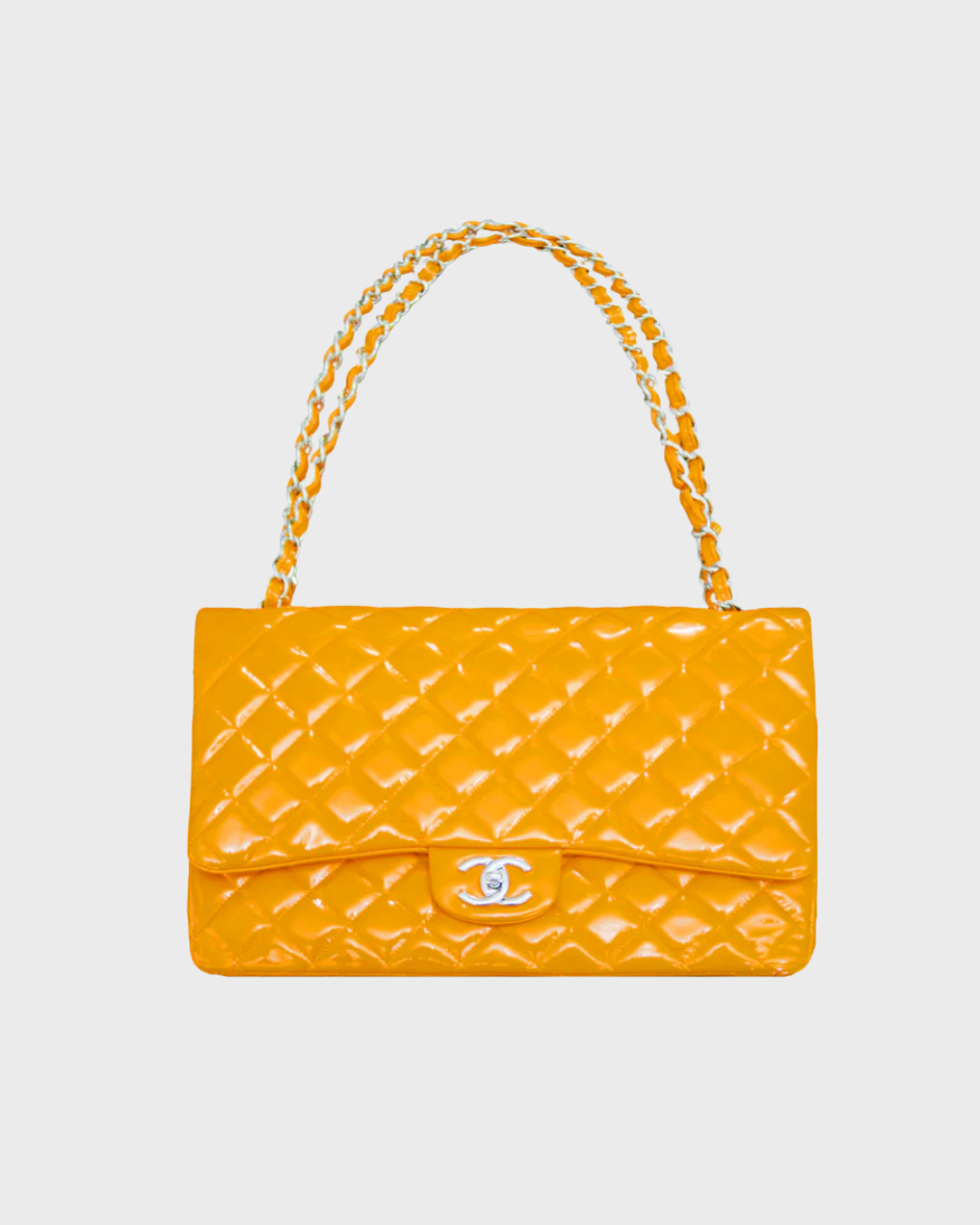 CHANEL 2010 ORANGE CLASSIC PATENT JUMBO DOUBLE FLAP BAG